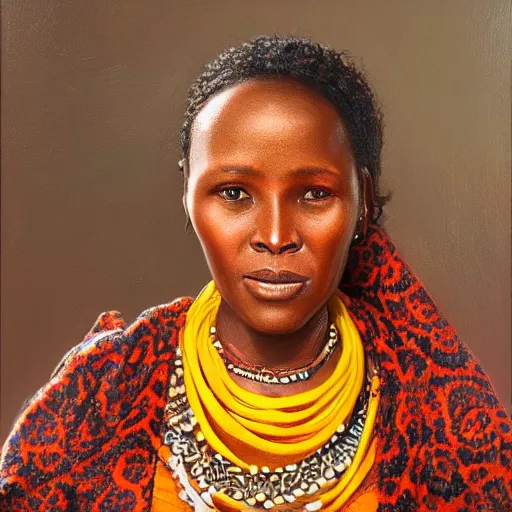 Image similar to portrait of a tanzanian woman ( 3 5 ) from tanzania in 2 0 2 1, an oil painting by ross tran and thomas kincade