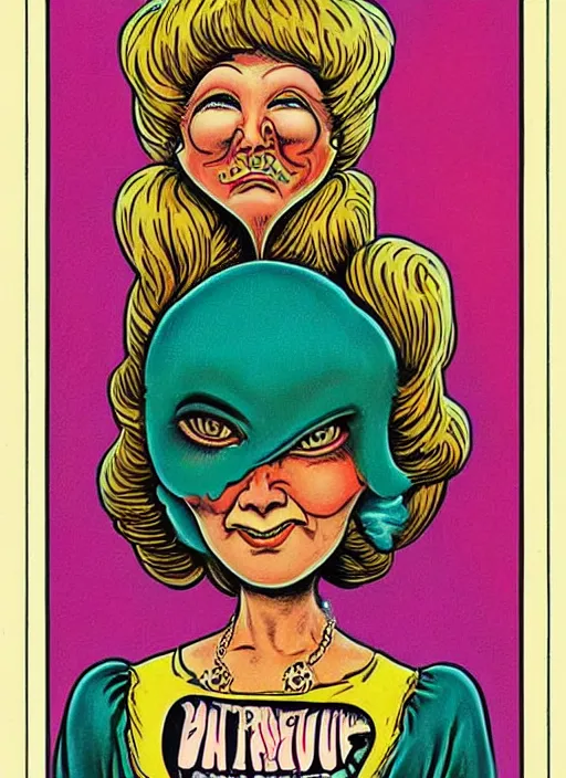 Prompt: portrait of a beautiful woman by basil wolverton and robert crumb in the style of a garbage pail kids card