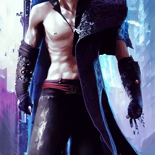 Image similar to vergil from dmc 5 by greg rutkowski