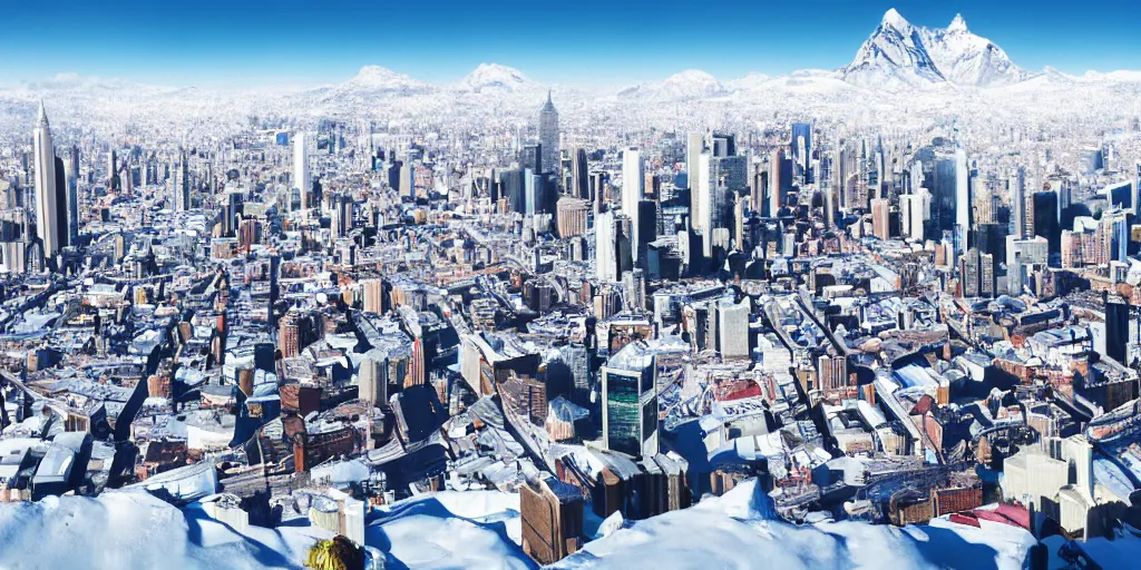 Image similar to A big modern city on a snow mountain