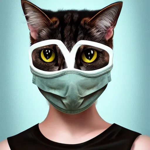 Prompt: cat [ wearing a [ face mask ]!!! ]!!!!!, trending on artstation, digital art, intricate, detailed, cgsociety contest winner, cgsociety portrait