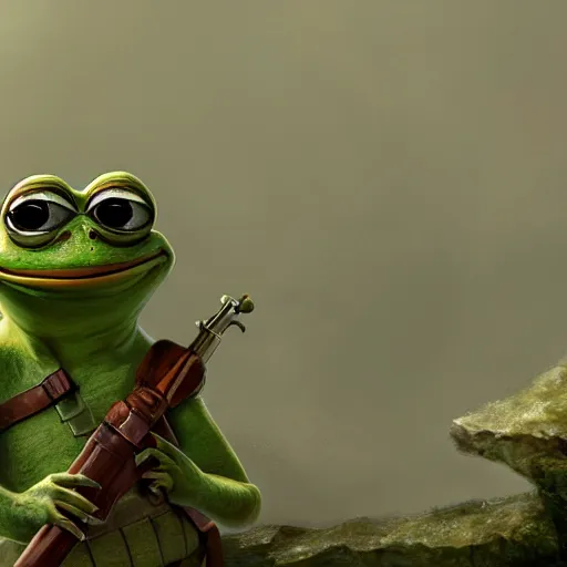 Prompt: pepe the frog in combat, matte, painting, trending on artstation, incredible post - processing lighting, centered composition, cinematic composition, rule of thirds, intricate details