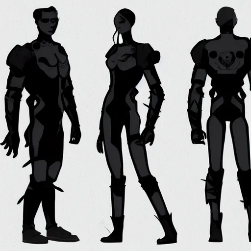 Prompt: character concept art, stylized proportions, human, large shoulders, thin long legs, the expanse tv series, in the style of mike mignola, trending on artstation