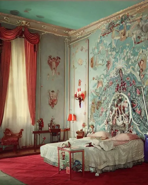 Prompt: the image is a lost hollywood film still 1 9 4 0 s photograph of the greek god persephone's bedroom. vibrant cinematography, anamorphic lenses, crisp, detailed image in 4 k resolution.