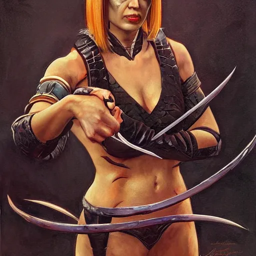 Image similar to portrait of a female mortal kombat warrior, by gerald brom and norman rockwell