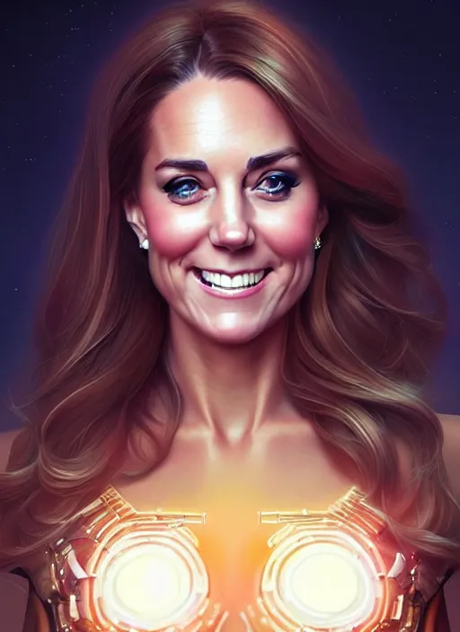 Image similar to kate middleton as bionic woman, intricate, elegant, glowing lights, highly detailed, digital painting, artstation, glamor pose, concept art, smooth, sharp focus, illustration, art by artgerm and greg rutkowski, artey freytag