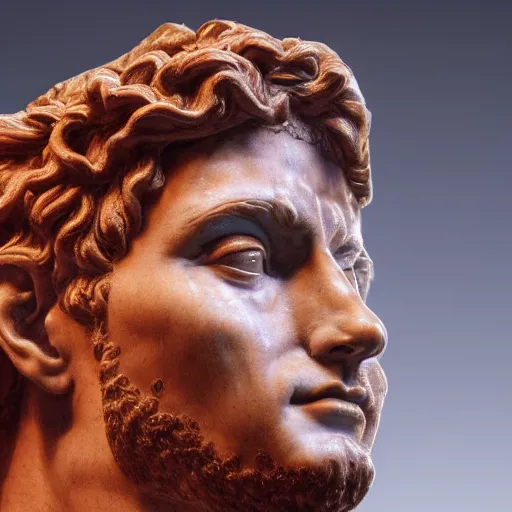 Prompt: Michelangelo\'s David statue crying red tears, ultra realistic, photo, detailed, studio lighting