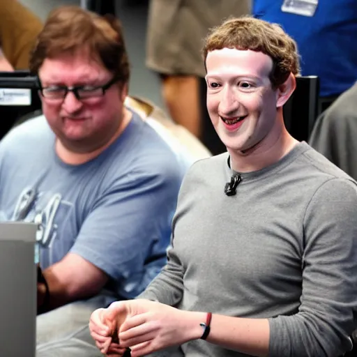 Prompt: Mark Zuckerberg enjoying gabe newell\'s company