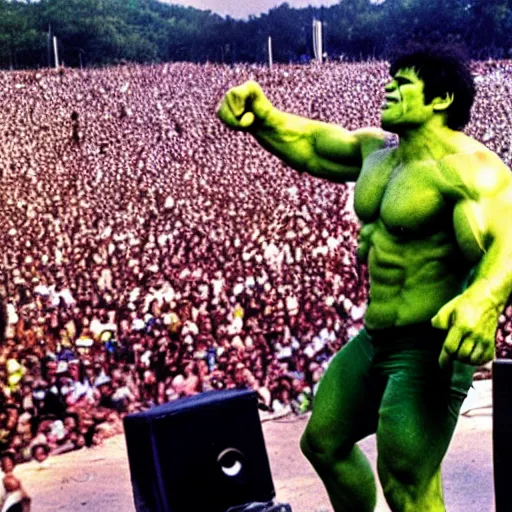 Image similar to hulk performing at woodstock