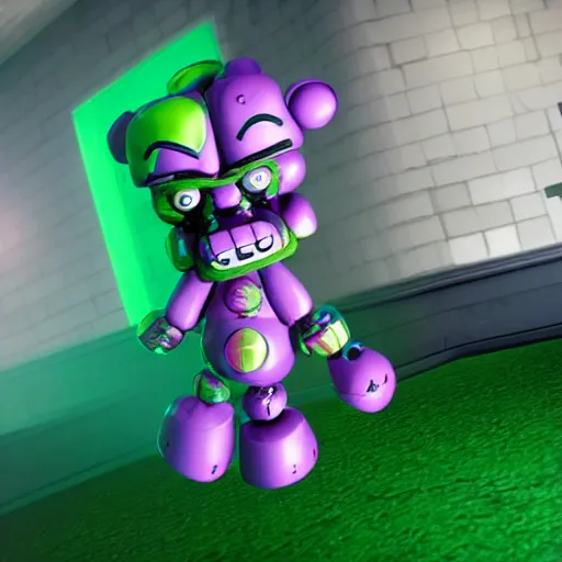 Prompt: funtime freddy from five nights at freddy's : sister location sitting in a green void, unreal engine