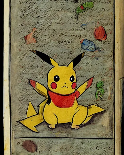 Prompt: a manuscript painting of Pikachu in the style of the Rochester Bestiary, Ashmole Bestiary