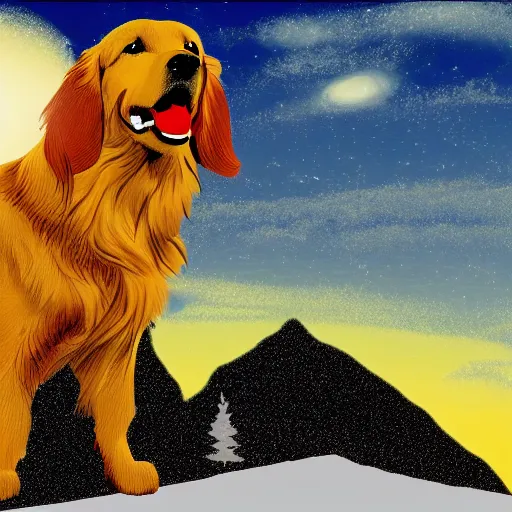 Prompt: a golden retriever standing on top of a mountain, microsoft paint art, unprofessional, mediocre