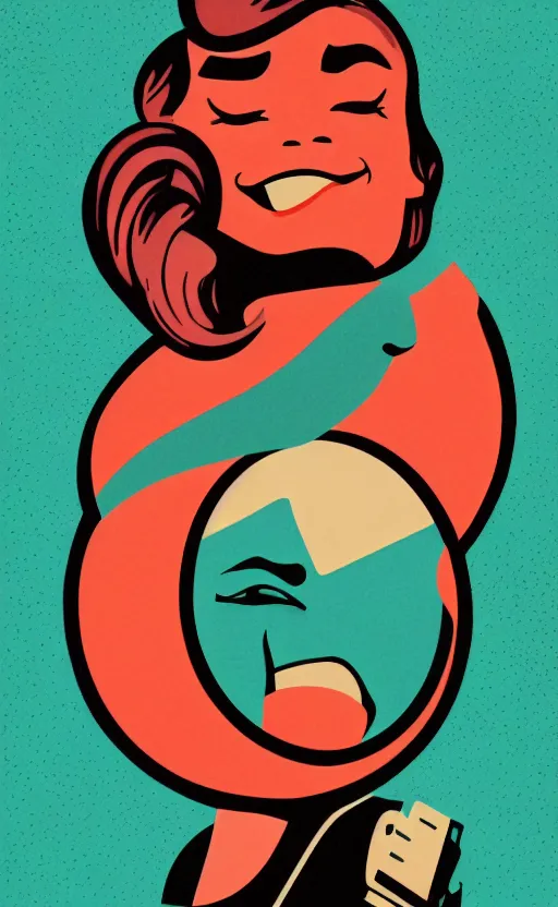 Image similar to illustration portrait of a woman laughing out loud, art deco painting by tom whalen, funny meme photo, trending on behance, digital illustration, storybook illustration, grainy texture, flat shading, vector art, airbrush, pastel, watercolor, poster