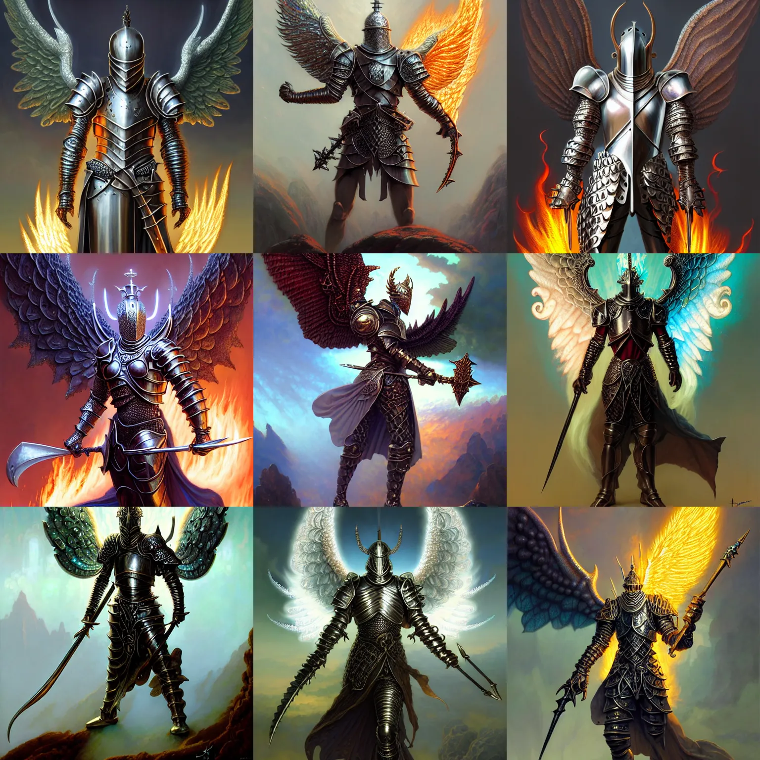 Prompt: fantasy character portrait, chainmail armor male knight with burning angel wings, ultra realistic, wide angle, intricate details, aurora artifacts, highly detailed by peter mohrbacher, hajime sorayama, wayne barlowe, boris vallejo, aaron horkey, gaston bussiere, craig mullins