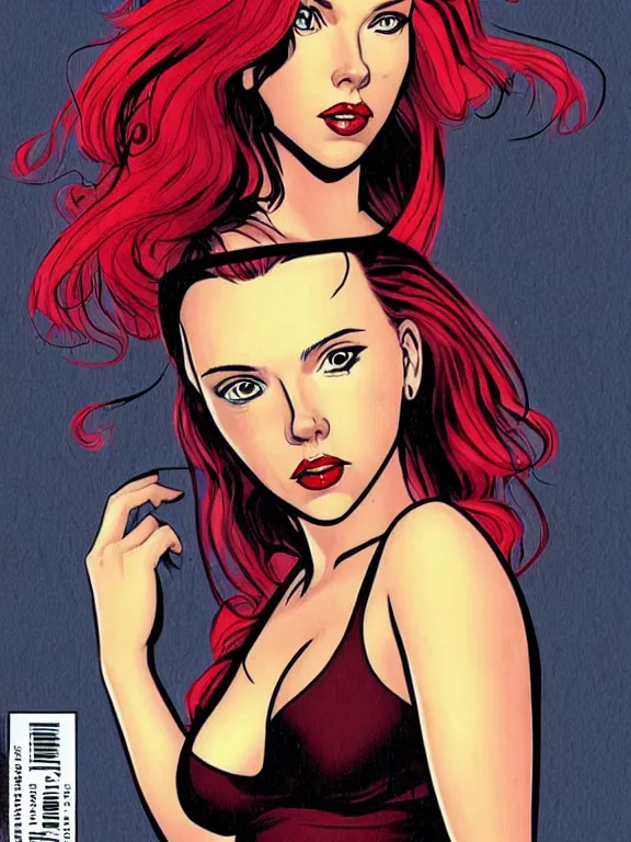 Image similar to Young Scarlett Johansson with long red hair in the style of 90's (Image Comics) whitchblade comic book cover