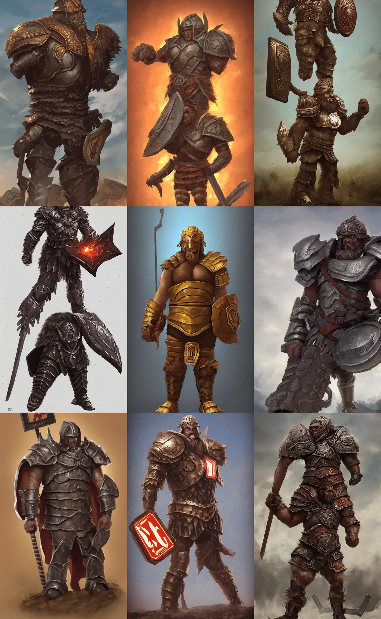 Prompt: giant gladiator wearing road sign armor, d & d, character design trending on artstation