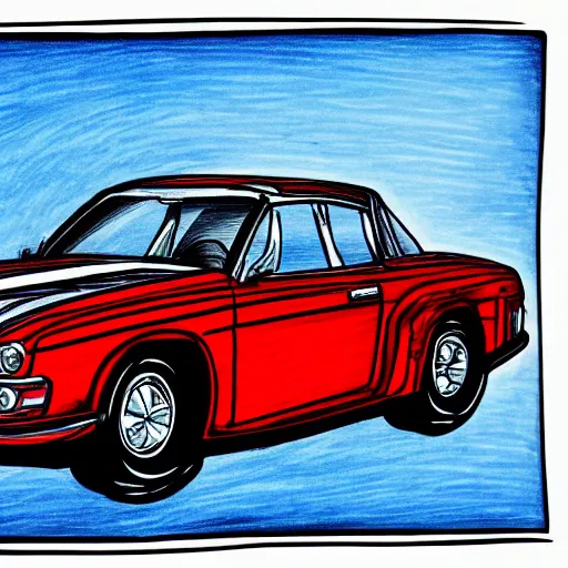 Image similar to a stylized drawing of a first generation car, very high quality