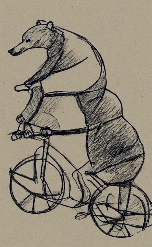 Image similar to sketch drawing of a bear riding a bicycle