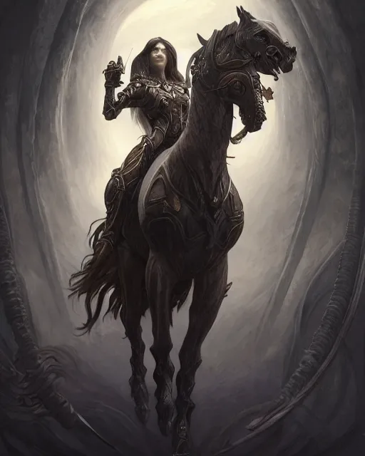 Image similar to horse art by giger, deep focus, d & d, dark fantasy, intricate glow accents, elegant, highly detailed, digital painting, artstation, concept art, matte, sharp focus, 8 k 3 d, hearthstone, art by artgerm and greg rutkowski and alphonse mucha