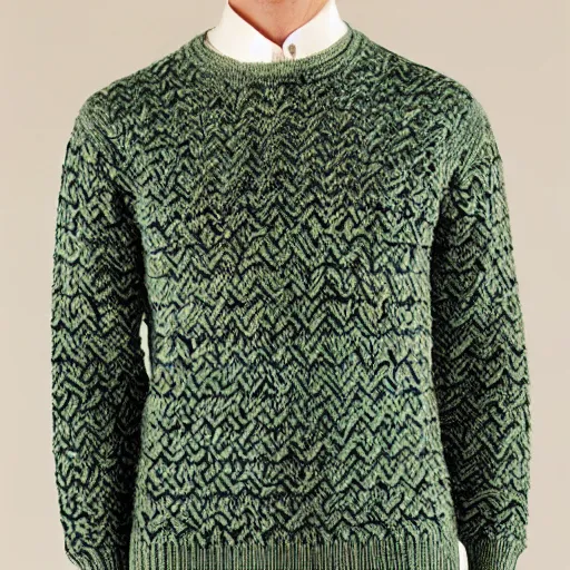 Prompt: a wool sweater knit with a repeating avocado pattern