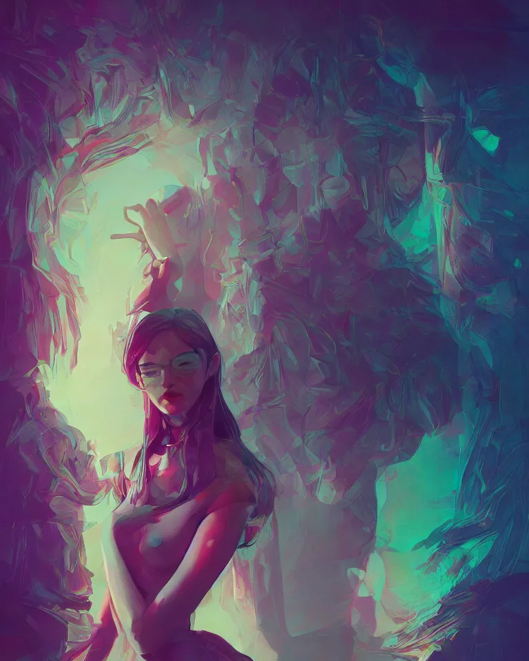 Image similar to lsd, acid trip, a beautiful woman, dramatic lighting, by ilya kuvshinov, artgerm, wlop, greg rutkowski, digital painting, ultra detailed colorful intricate repeating geometric fractals in the background by moebius, beeple, 4 k, artstation