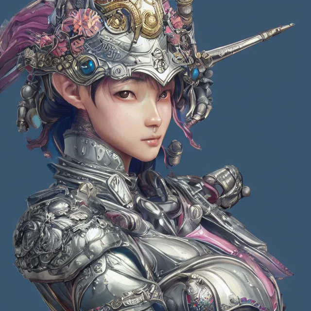 Image similar to studio portrait of lawful good colorful female holy mech paladin as absurdly beautiful, elegant, young sensual gravure idol, ultrafine hyperrealistic detailed face illustration by kim jung gi, irakli nadar, intricate linework, sharp focus, bright colors, matte, octopath traveler, final fantasy, unreal engine highly rendered, global illumination, radiant light, intricate environment