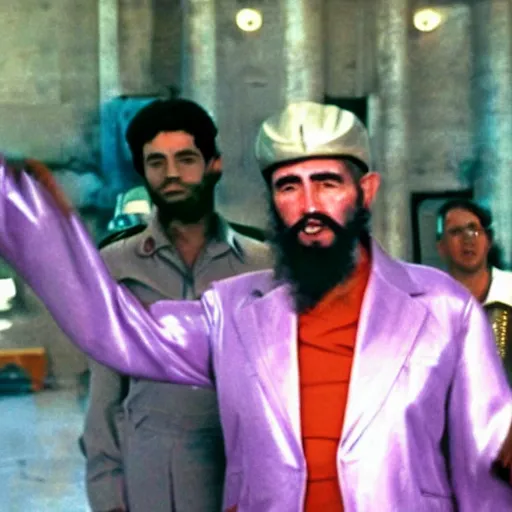 Image similar to A still of Fidel Castro wearing a disco suit in Saturday Night Fever