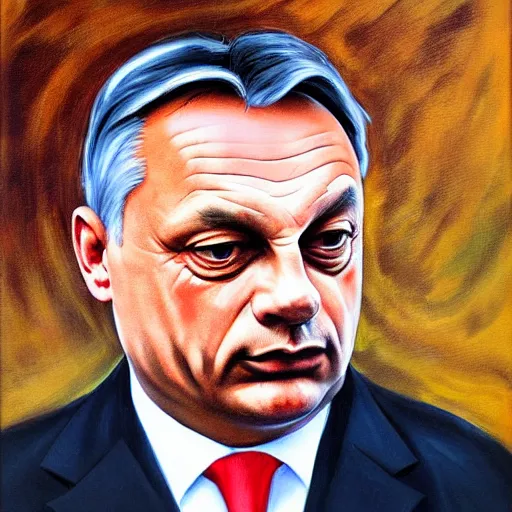 Prompt: viktor orban asking for money, oil painting