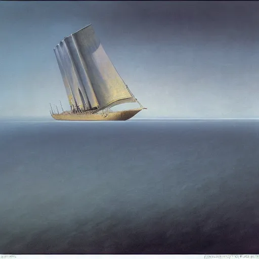 Image similar to an ice gunboat by Zdzisław Beksiński, oil on canvas