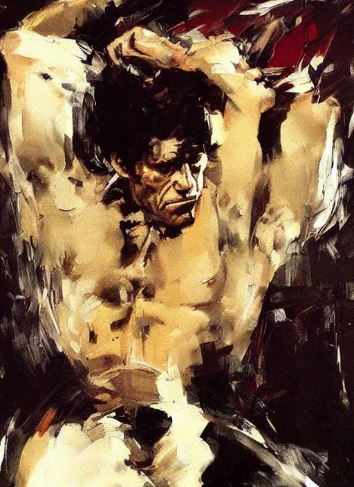 Image similar to willem dafoe, painting by phil hale, fransico goya,'action lines '!!!, graphic style, visible brushstrokes, motion blur, blurry