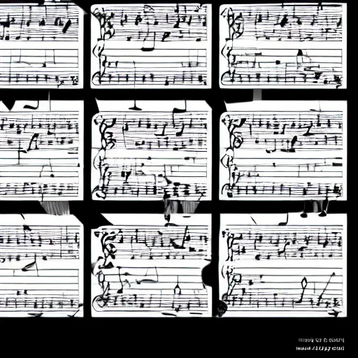 Prompt: music sheet with rainbow notes flying off it