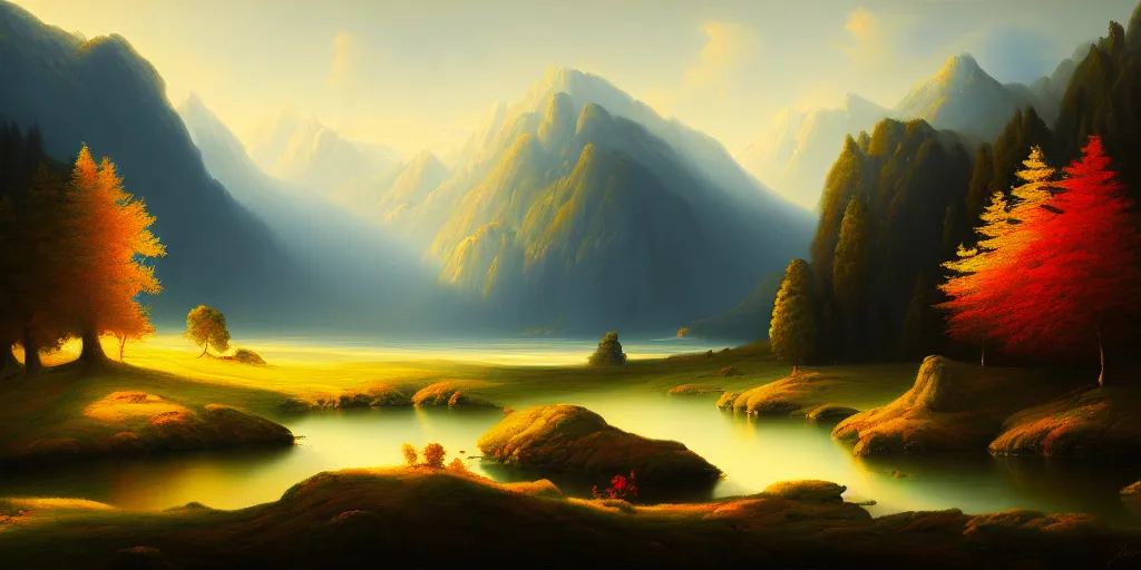 Image similar to a beautiful landscape painting by philipp urlich, digital artwork, high resolution