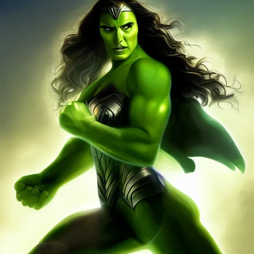 Image similar to Digital painting of Gal Gadot as The Hulk, from The Avengers (2012)