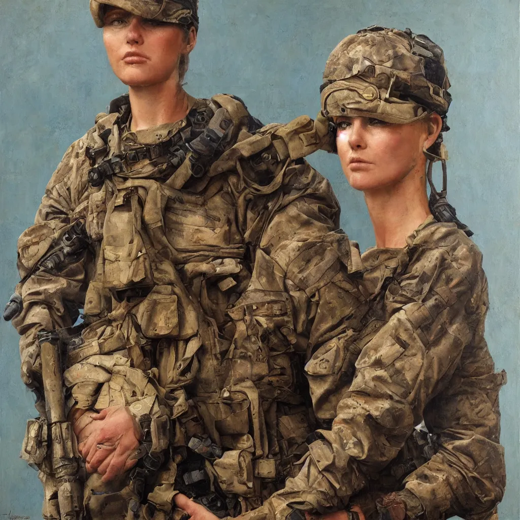 Image similar to navy seal painted by christian tagliavini, oil painting, clair obscur, saturated colours