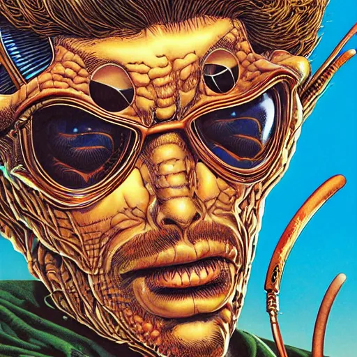 Image similar to closeup of insect man, by yoichi hatakenaka, masamune shirow, josan gonzales and dan mumford, ayami kojima, takato yamamoto, barclay shaw, karol bak