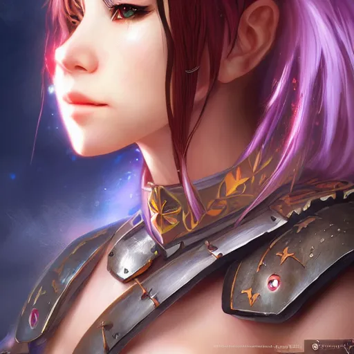 Image similar to a beautifull female warrior, character art portrait, fantasy style clothing, anime key visual, official media, illustrated by wlop, extremely detailed, 8 k, trending on artstation, cinematic lighting, beautiful