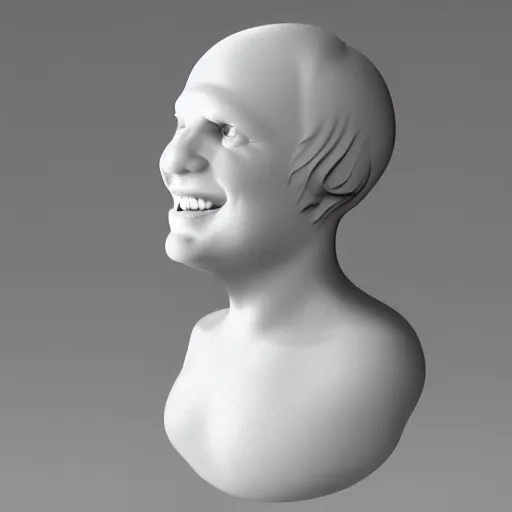 Image similar to a 3 d smiling model of a white marble human head holding a coctail, digital illustration, 3 d render, above the waist