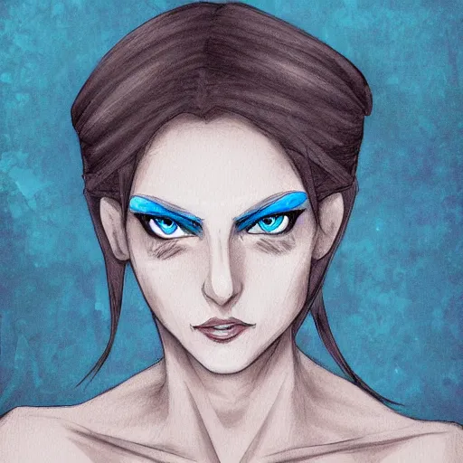 Prompt: woman with ice blue eyes, by deepfry