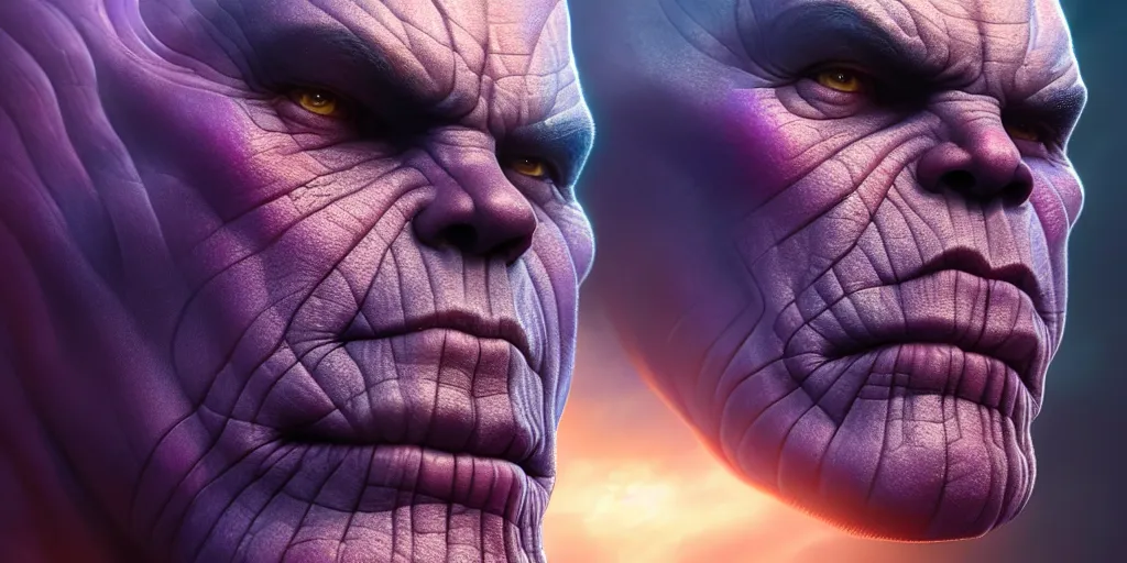 Prompt: ultra detailed close up face portrait of thanos, extremely detailed digital painting, in the style of fenghua zhong and ruan jia and jeremy lipking and peter mohrbacher, mystical colors, rim light, beautiful lighting, 8 k, stunning scene, raytracing, octane, trending on artstation
