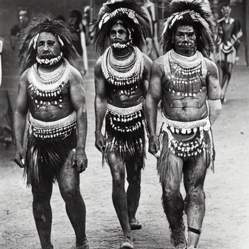 Image similar to australian aborigine parading in a fashion catwalk.