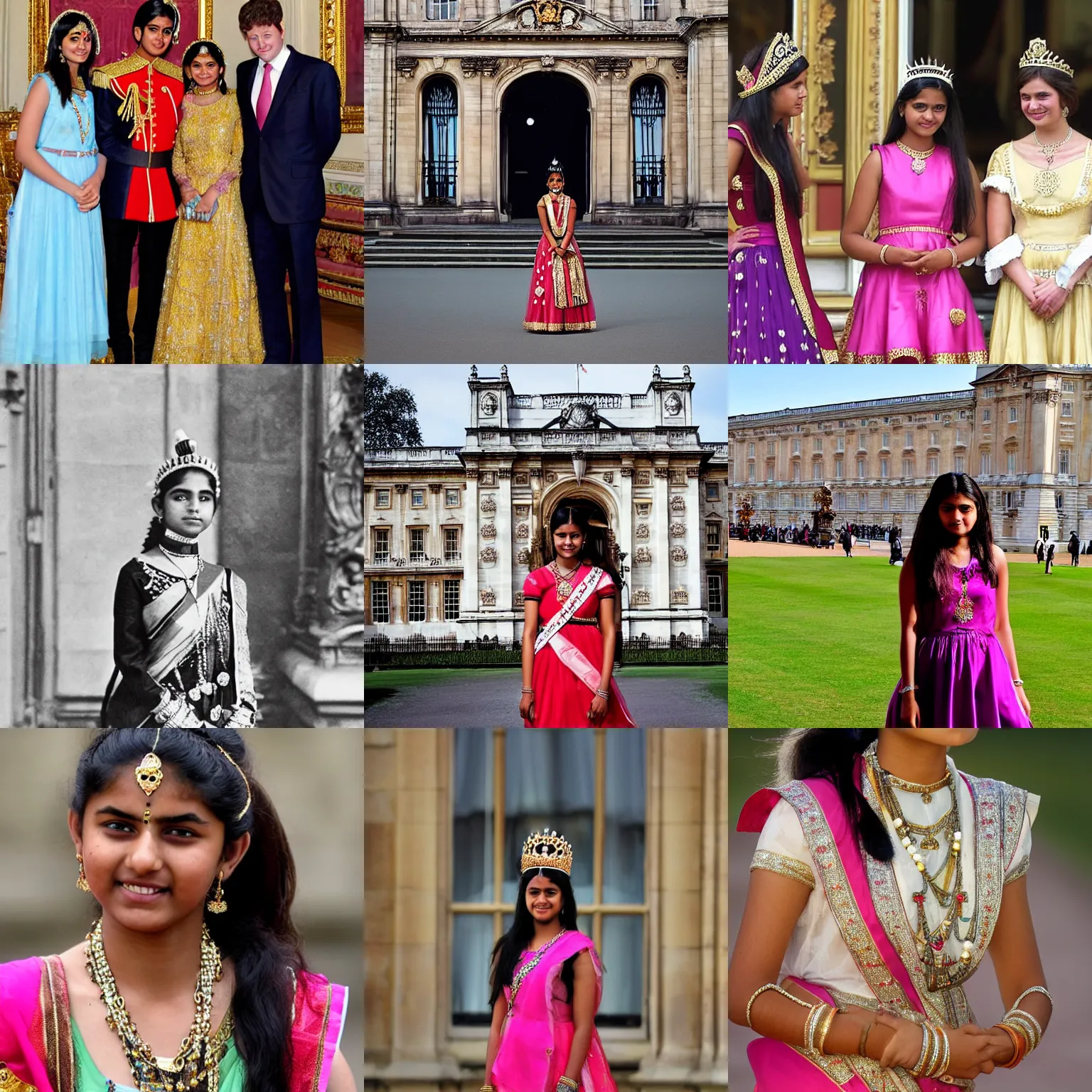 Prompt: A teenage Indian princess in Buckingham Palace