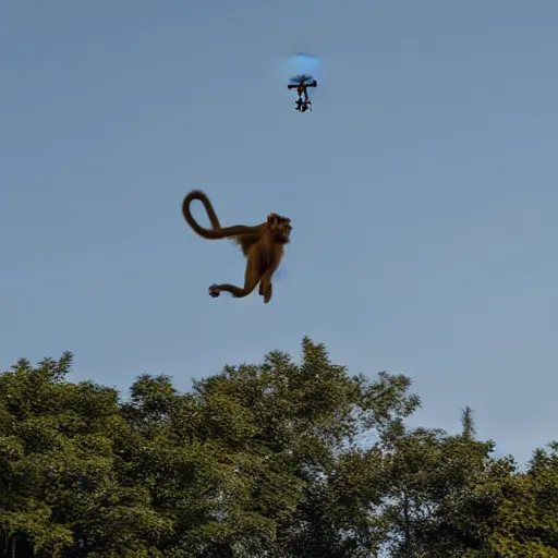 Prompt: a monkey flying with a drone, 4k ultra hd