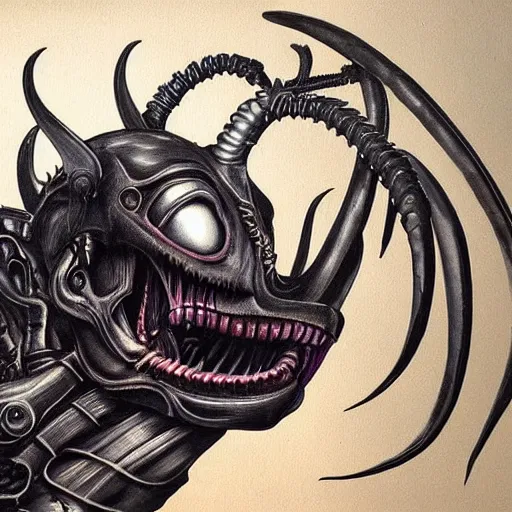 Prompt: gothic painting of a xenomorph, epic detail, stunning, grand, sharp focus,