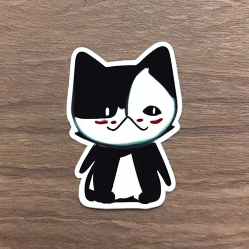 Prompt: sticker of cute tuxedo cat