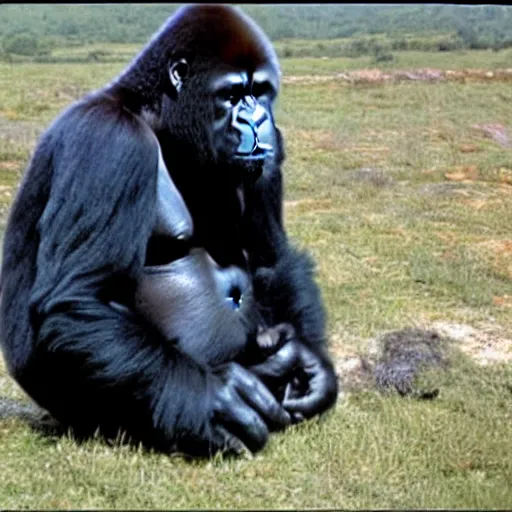 Prompt: a gorilla with feathers instead of fur 2 0 0 1 footage
