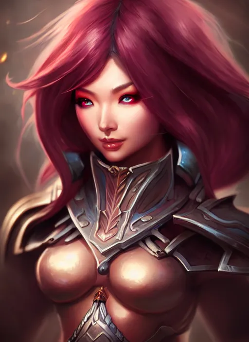 Image similar to sakimi chan, fantasy armor, detailed face, dynamic lighting, tony sart