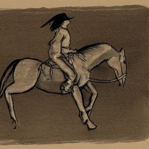 Prompt: scetch of someone riding a horse