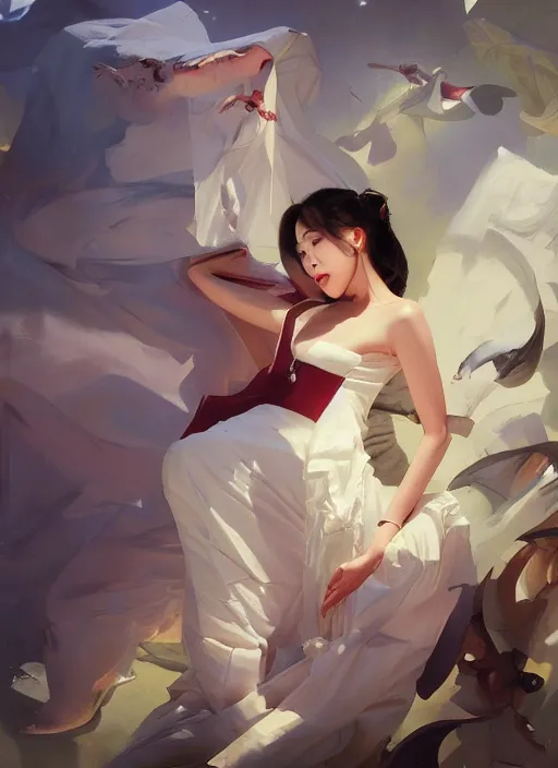 Image similar to bts, kpop, painting by sargent and leyendecker, asymmetrical, intricate, elegant, matte painting, illustration,, by rhads, by greg rutkowski, by greg tocchini, by james gilleard, by joe fenton