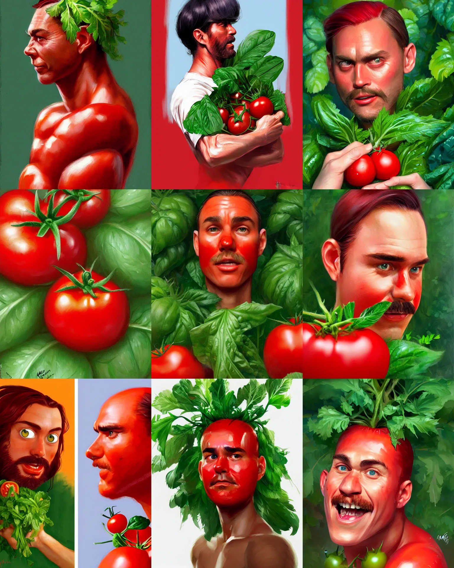 Prompt: forest gump as a tomato, his skin is red with leafy green hair, animation, dramatic lighting, forest gump tomato body, shaded lighting poster by magali villeneuve, artgerm, jeremy lipkin and michael garmash, rob rey and kentaro miura style, trending on art station