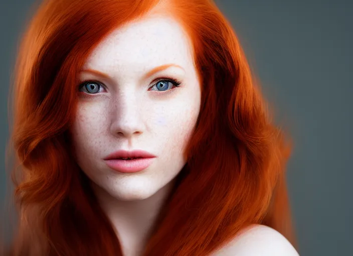 Image similar to 5 5 mm portrait photo of a redhead woman's face with ( intricate cat eyes )!!. highly detailed 8 k. intricate. lifelike. soft light. nikon d 8 5 0. cinematic post - processing